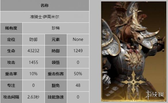 龙息神寂准骑士萨高米尔技能介绍 龙息神寂准骑士萨高米尔技能介绍