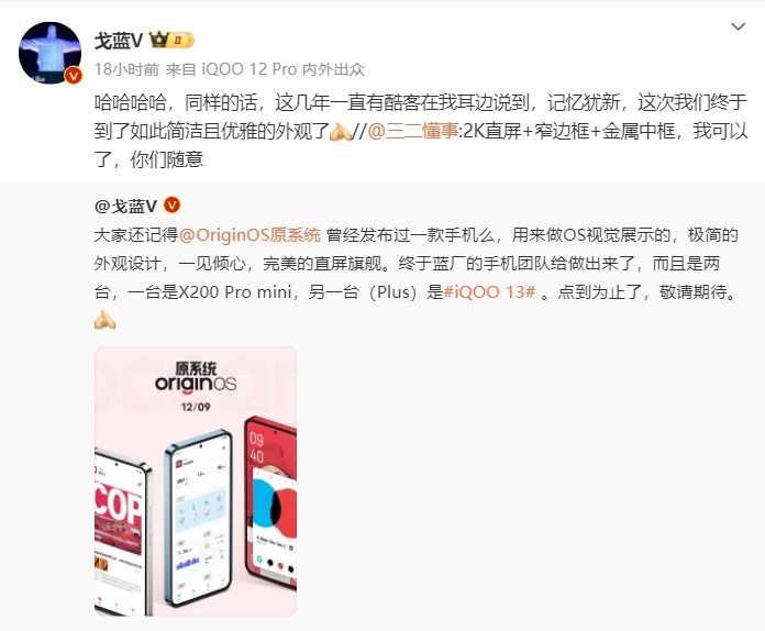 iQOO13爆料:直屏+窄边框+金属中框 iQOO13爆料:直屏+窄边框+金属中框