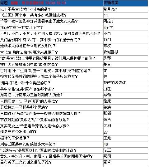 三国快打每日答题活动问题答案公布