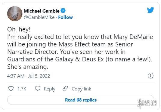 资深编剧MaryDeMarle官宣加盟质量效应开发小组 资深编剧MaryDeMarle官宣加盟质量效应开发小组