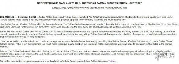 曝Telltale蝙蝠侠剧情版将推画质升级版和新DLC 曝Telltale蝙蝠侠剧情版将推画质升级版和新DLC