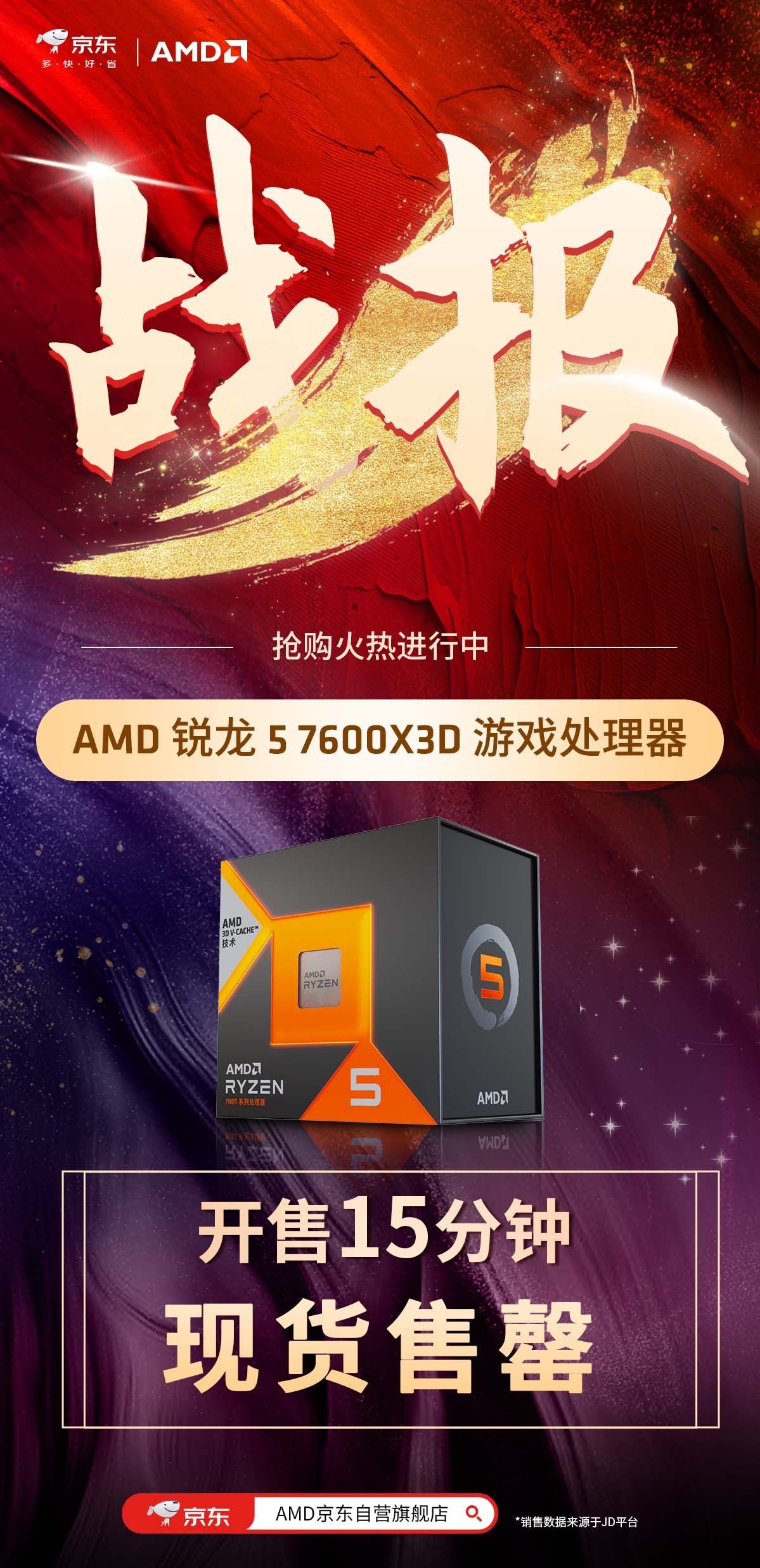 AMD锐龙57600X3D处理器新品热度高涨京东先人一步开售15分钟现货售罄 AMD锐龙57600X3D处理器新品热度高涨京东先人一步开售15分钟现货售罄